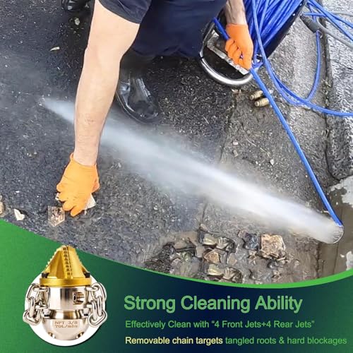 ZZHANFF 38 NPT Sewer Jetter Rotating Nozzle Cutting Roots for 2900 psi 70LMin 185GPM Pressure Washers Stainless Steel Drain Cleaning Tool For household sewers commercial pipelines - Image 3
