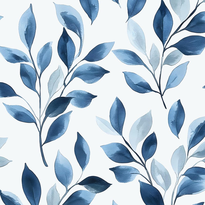 VOLEAAR Blue Leaf Boho Peel and Stick Wallpaper â€“ 17.5" x 393" Self-Adhesive Vinyl Blue Floral Contact Paper for Bedroom Bathroom Walls, Modern Removable Wallpaper Decor in Navy and White - Image 1