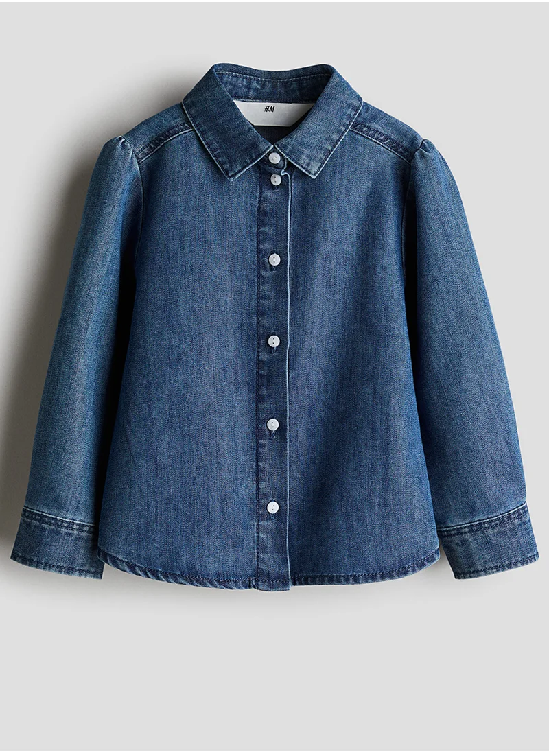 H&M Puff-Sleeved Denim Blouse