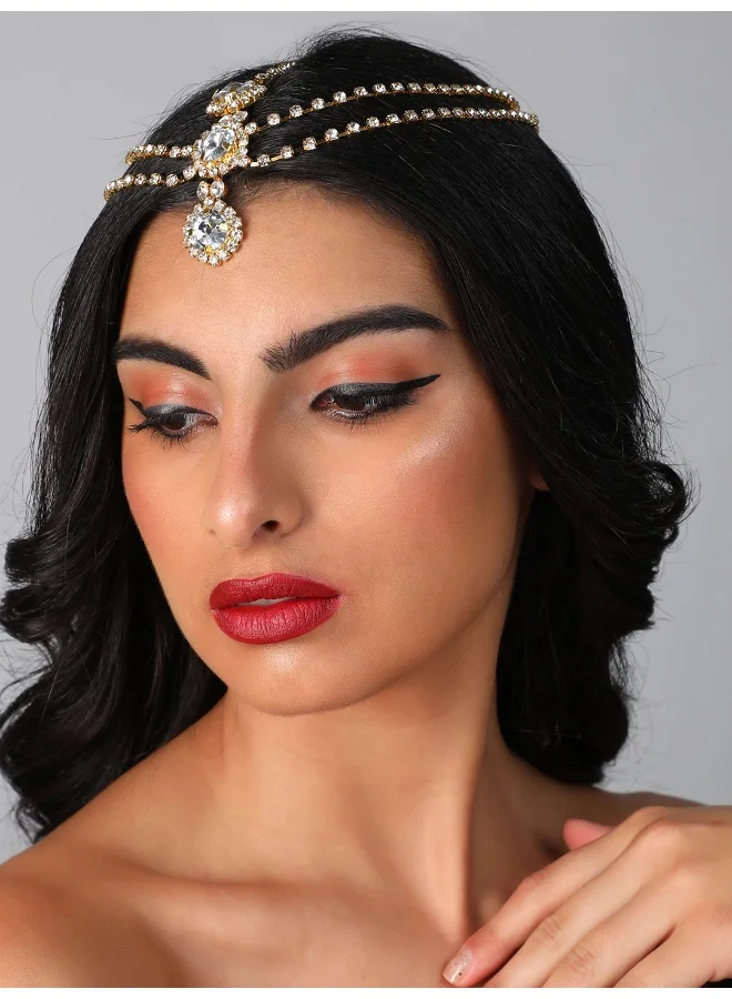 Campus Sutra SOHI Women Silver Plated Maang Tikka for Party Wear| Lobster Clasp Closure | Alloy Material| Artificial Stone | Silver Color | Modern, Chic, and Fashionable Indo-Western jewellery for girls