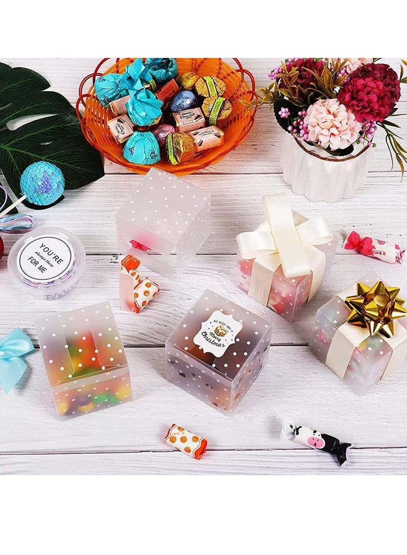 SOLARAE 30PCS Dots Clear Cube Wedding Party Favour Boxes PVC Transparent Square Small Gift Boxes for Candy, Sweets, Chocolate, Item Storage Display (Clear Dots, 6x6x6cm) - Image 3