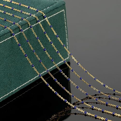 UMAOKANG Gold Plated Stainless Steel Jewelry Chains Bulk Cable Link Chain on Spool Royal Blue Enamel Bead Rosary Chain for Necklace Bracelet DIY Making Jewelry Supplies - Image 5