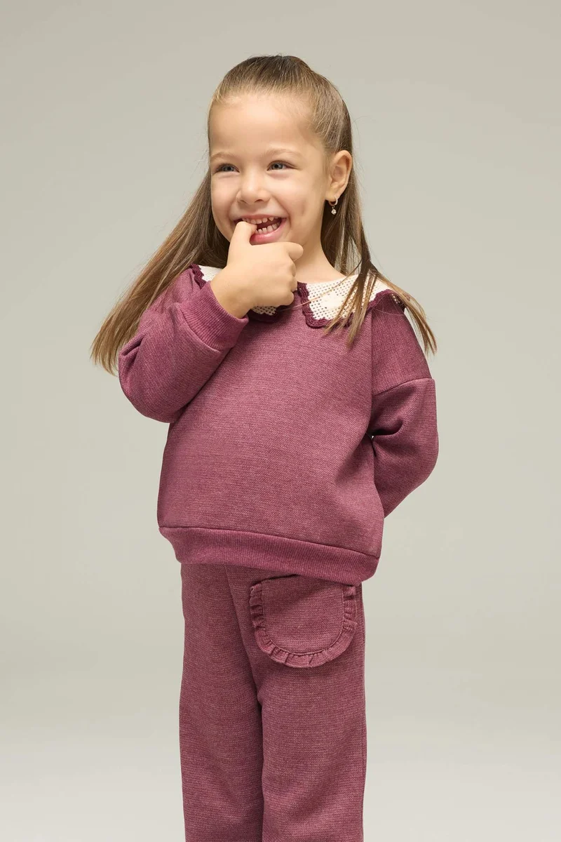 Defacto Baby Girl Large Collar Embroidered Sweatshirt