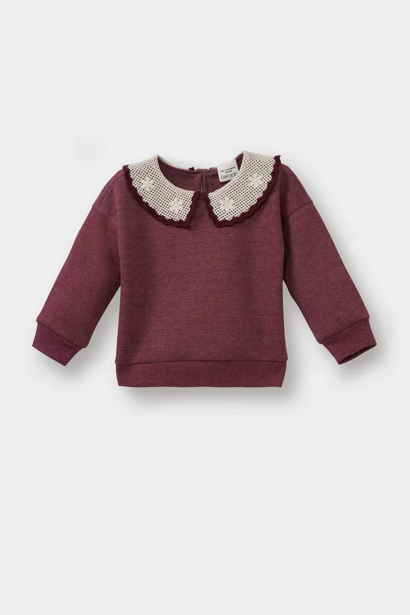 Defacto Baby Girl Large Collar Embroidered Sweatshirt
