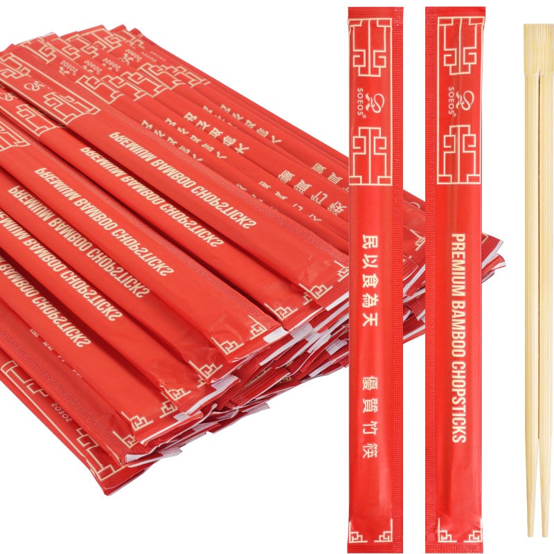 Soeos Chopsticks Disposable Approx 100 Sets UV Treated Premium Disposable Chopsticks Individually Wrapped Wooden Chopsticks Best for Japanese Sushi Asian Dishes