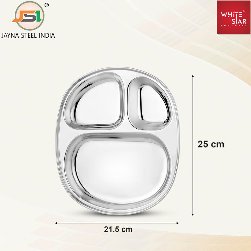 JSI Heavy 304 Grade Quality Stainless Steel 3 In 1 Pav Bhaji Plate-4 Pieces; Dinner Plate For Kids. 100% Food Grade Quality & Heavy Guage Material Makes It Exclusive & Durable - Permanent Laser Design - Image 3