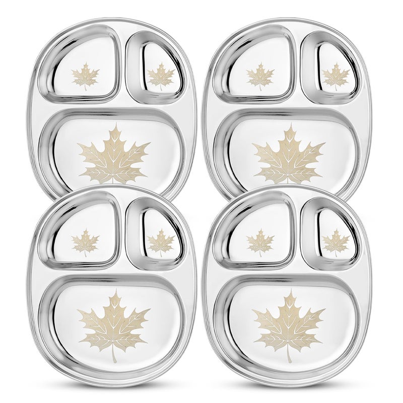 JSI Heavy 304 Grade Quality Stainless Steel 3 In 1 Pav Bhaji Plate-4 Pieces; Dinner Plate For Kids. 100% Food Grade Quality & Heavy Guage Material Makes It Exclusive & Durable - Permanent Laser Design - Image 1