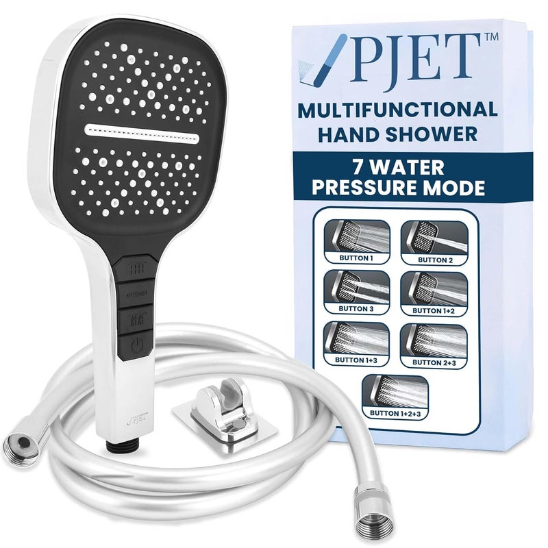 PJET Hand Shower For Bathroom Multifunctional 7 Mode Bathroom Shower Silicon Bathroom Hand Shower Easy Mode Switching Durable Longlasting Handheld Shower SetChrome - Image 1