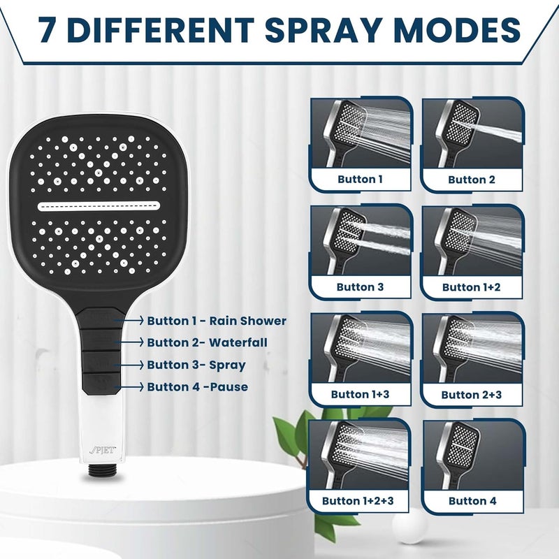 PJET Hand Shower For Bathroom Multifunctional 7 Mode Bathroom Shower Silicon Bathroom Hand Shower Easy Mode Switching Durable Longlasting Handheld Shower SetChrome - Image 3