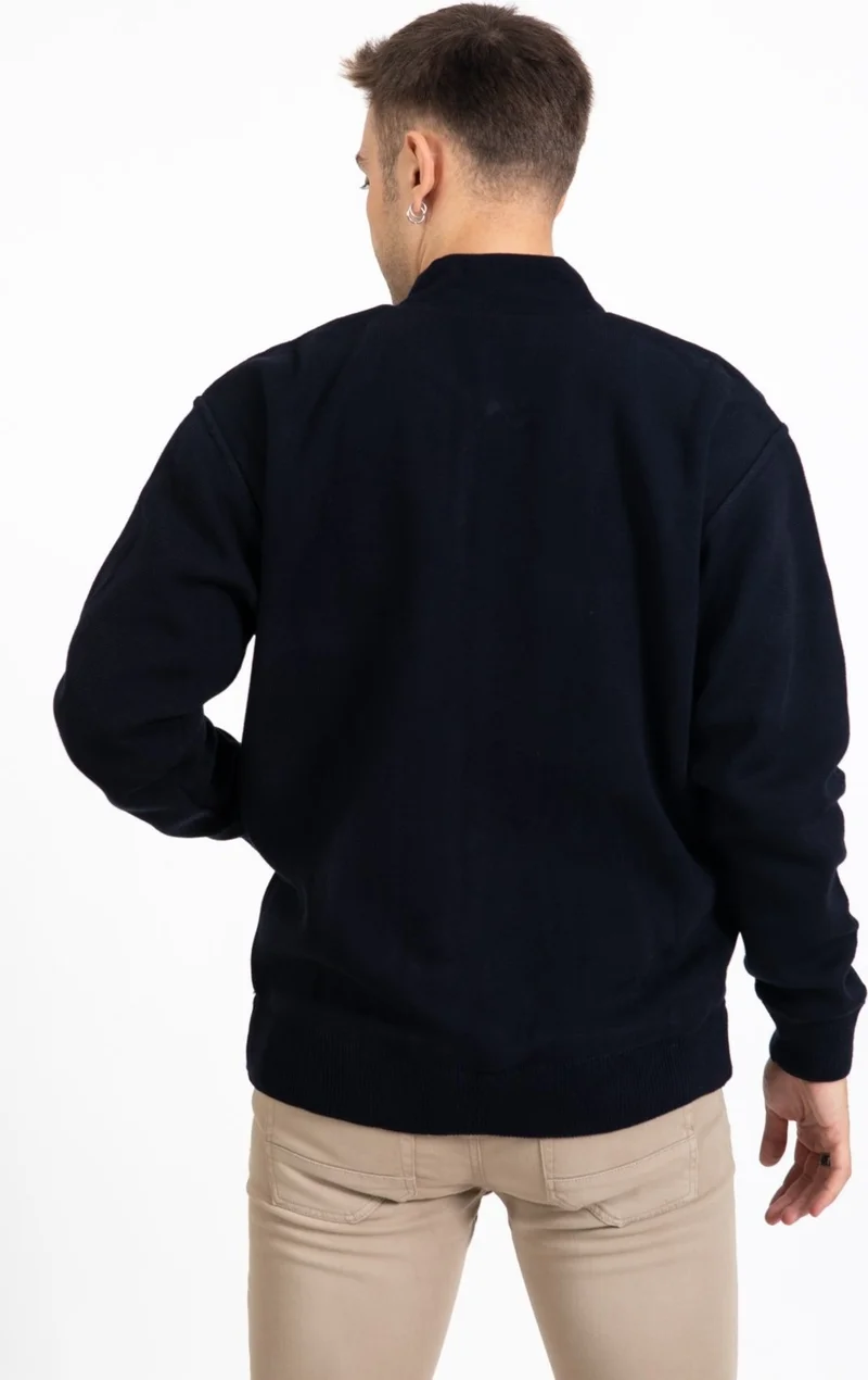 Mutlu City Men's Middle Age and Above Knitwear Lined Acrylic Zippered Winter Dad Cardigan 3065-Navy Blue