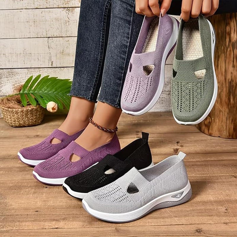 Wang Damai Women's Orthopedic Walking Shoes,Woven Breathable Orthowalkway Womens Sneakers,Lightweight Non-Slip Arch Support Slip on Shoes Brown 40 - Image 3