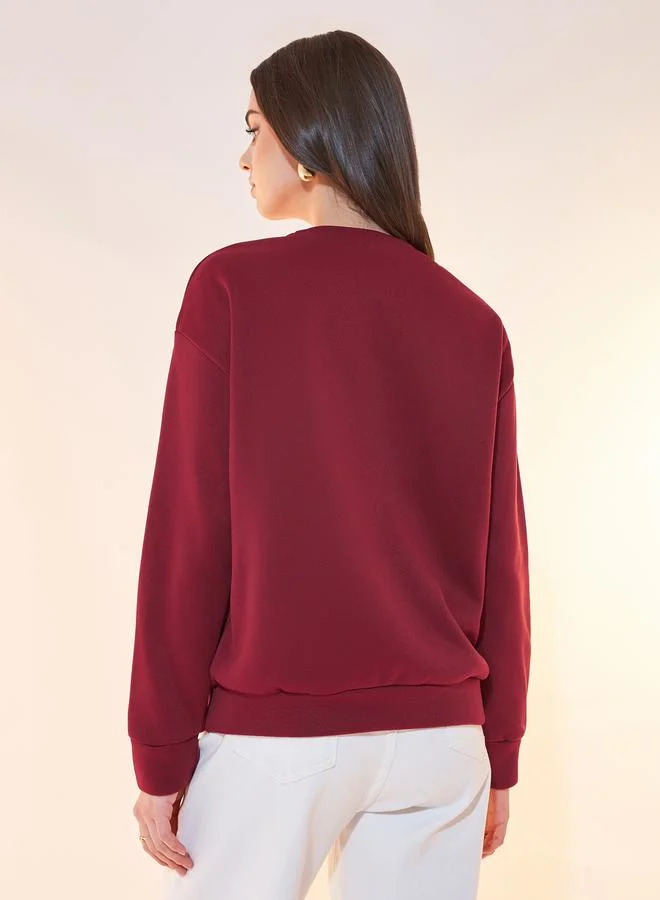 Take Two Text Print Round Neck Sweatshirt