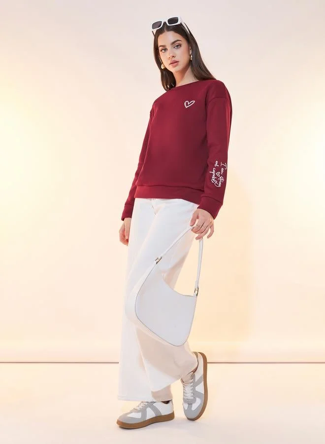 Take Two Text Print Round Neck Sweatshirt