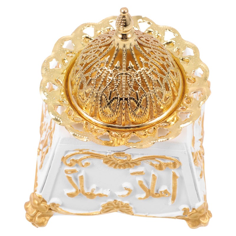 White Vintage Aromatherapy Incense Burner Resin Gold Metal Desktop Holder Home Decor - Image 2