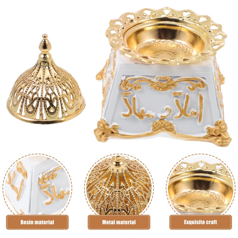 White Vintage Aromatherapy Incense Burner Resin Gold Metal Desktop Holder Home Decor - Image 4