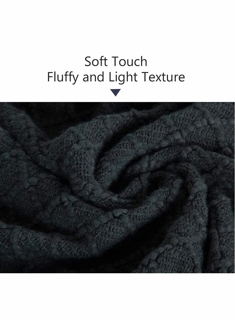 SYOSI - Acrylic Knitted Throw Blanket Lightweight and Soft Cozy Decorative Woven Blanket with Tassels for Travel Couch Bed Sofa Available All Year Round 51 x 67 Inch Dark Grey - Image 1