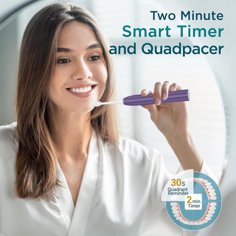 Fronix Electric Toothbrush for Adults with 8 Brush Heads, Sonic Toothbrush Rechargeable with a Holder & Travel Case, 2.5 Hours Charge for 120 Days Use - Purple - Image 5