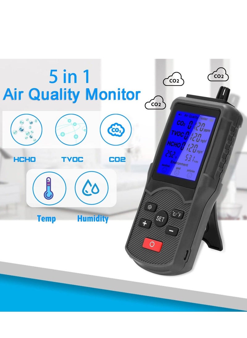 Generic Air Quality Monitor, Accurate Tester for CO2, HCHO, TVOC, Formaldehyde Detector, Temperature and Humidity Meter Sensor, Tester Real Time Air Data Recording for Home, Office, Outdoor  - Image 3
