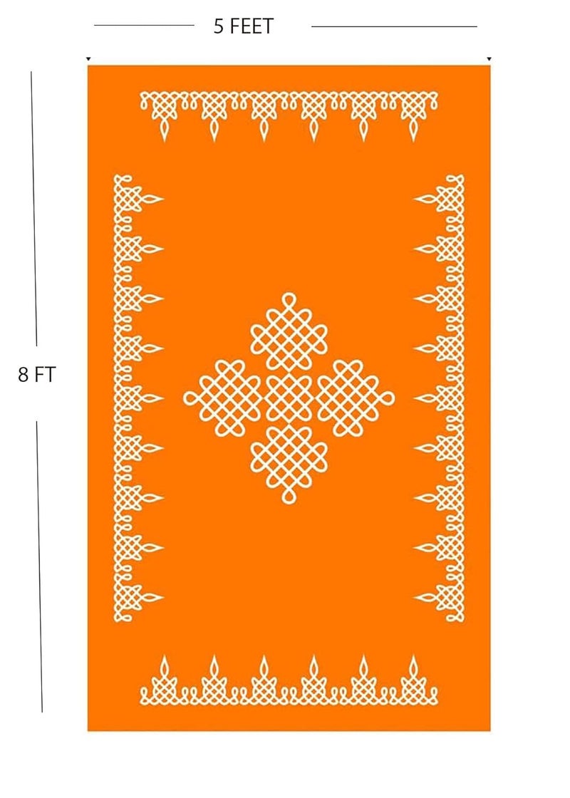 Bague Backdrop for Photography Curtain for Pooja Decoration Traditional Kolam Backdrop Cloth Orange (5X8) - Image 1