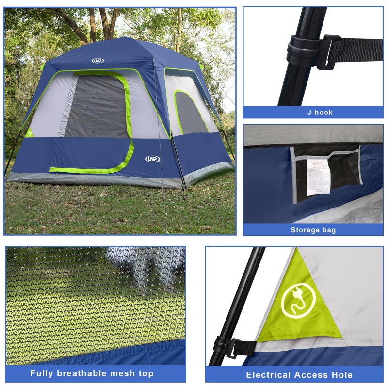 UNP 4-Person Tent, Portable Cabin Tent, Camping Tent 4-Person Easy Set Up, Waterproof with Top Rainfly for Outdoor Camping/Hiking (Dark Blue) - Image 4