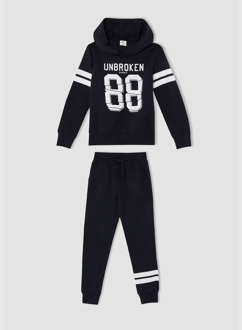 DeFacto Sweatshirt With Slogan Print & Jogger Set