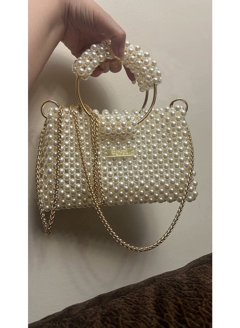 Handmade bag - handbag - fluffy pearls - Off-White