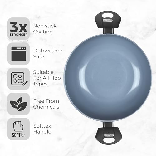 Tower Cerasure 26cm (3.5 L) Ceramic Non-Stick Kadai with Glass Lid - Low-Oil Cooking, Quick & Even Heating, Gas & Induction Compatible, Soft Touch Handles, 100% Toxin Free, 1.5-Year Warranty - Image 2
