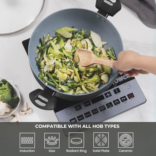Tower Cerasure 26cm (3.5 L) Ceramic Non-Stick Kadai with Glass Lid - Low-Oil Cooking, Quick & Even Heating, Gas & Induction Compatible, Soft Touch Handles, 100% Toxin Free, 1.5-Year Warranty - Image 3