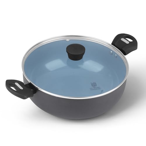 Tower Cerasure 26cm (3.5 L) Ceramic Non-Stick Kadai with Glass Lid - Low-Oil Cooking, Quick & Even Heating, Gas & Induction Compatible, Soft Touch Handles, 100% Toxin Free, 1.5-Year Warranty - Image 1