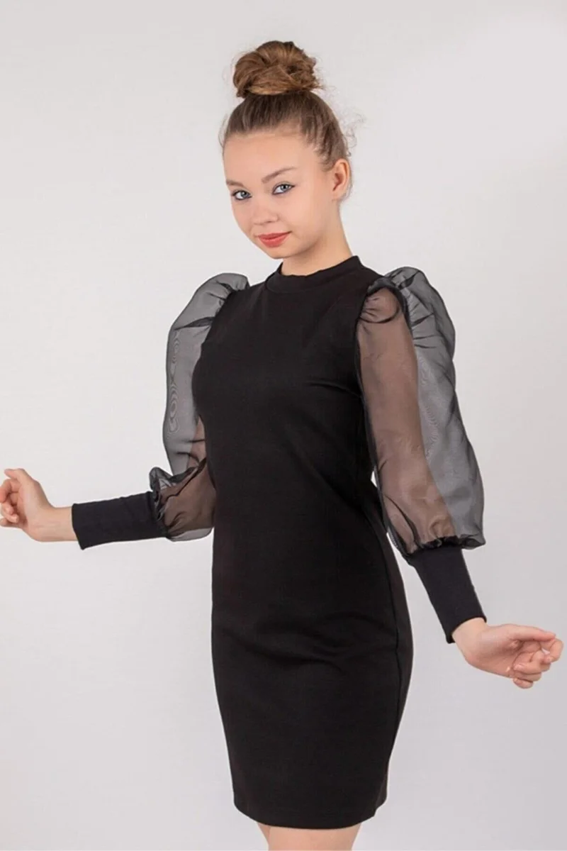 ماشو تريند Sheer Sleeve Mini Dress