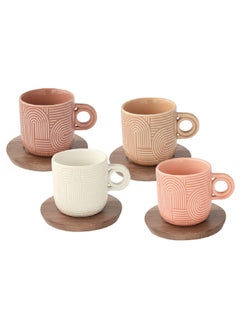Easy Life 4-Piece Take a Loop Dishwasher Safe Cup and Saucer Set Multicolour 110 ml R1782#TLO7  - Image 1