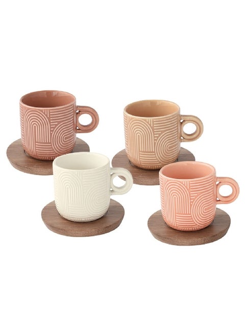 4-Piece Take a Loop Dishwasher Safe Cup and Saucer Set Multicolour 110 ml R1782#TLO7