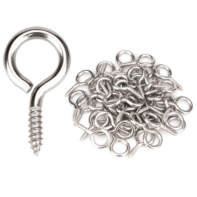 Aovchei Eye Screws 50Pcs 1 inches 304 Heavy Duty Stainless Steel Screw Hooks Self Tapping Eye Bolts Indoor Outdoor for Hanging Artwork - Image 2