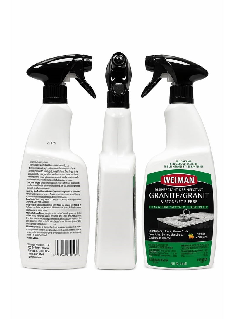 Weiman Granite & Stone Cleaner, Polish & disinfectant Spray for Countertops, floors, shower stalls 24 fl oz. - Image 2