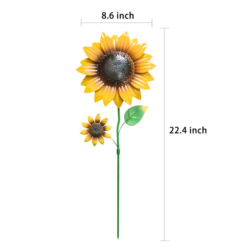 YEAHOME Garden Decor for Outside, 2 Pack 22.4â€œ Sunflower Garden Stakes Spring Decor, Metal Flowers with Shaking Head Yard Art for Outdoor Yard Lawn Patio Decoration - Image 3