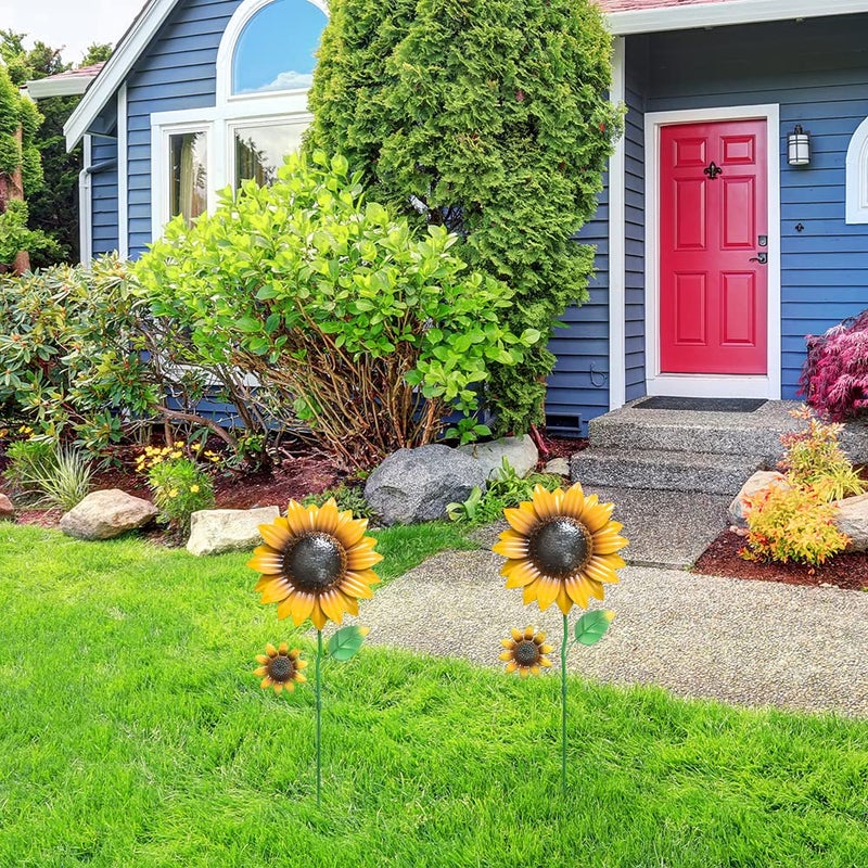 YEAHOME Garden Decor for Outside, 2 Pack 22.4â€œ Sunflower Garden Stakes Spring Decor, Metal Flowers with Shaking Head Yard Art for Outdoor Yard Lawn Patio Decoration - Image 2
