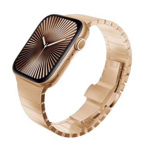 Kades [RECOMMENDED by NYT Wirecutter] Stainless Steel Band Compatible for Apple Watch Series 11/10 42mm Series 9/8/7/6/5/4/3/2/1 41mm/40mm/38mm, Metal 316L, Waterproof, Easy to Adjust,Original Gold - Image 1
