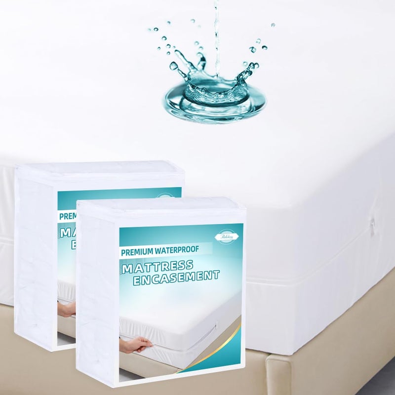 Parkdeny Full Waterproof Zippered Mattress Encasement  Breathable  Noiseless  Machine-Washable Zipped Mattress Cover  Fitting 7"" - 13"" Deep Mattress 2 Pack  - Image 1