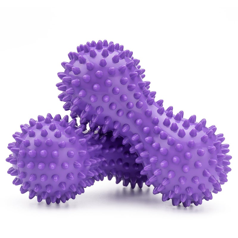 Famgee Peanut Shape PVC Hard Spiky Massage Ball Trigger Point Deep Tissue Massaging Hand Foot Massager Roller Ball Tension Muscle Relax 2 Pack Purple Purple