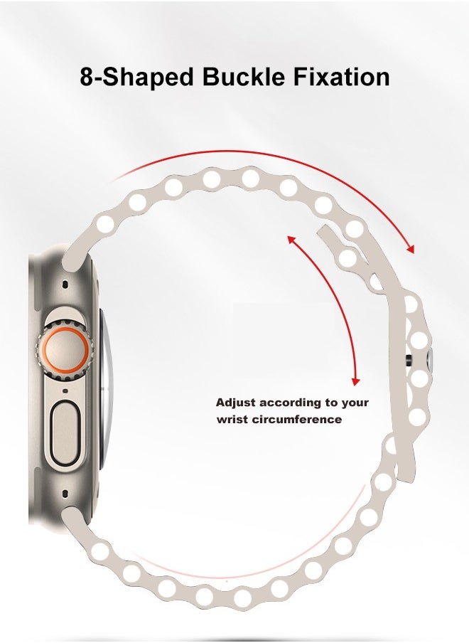 Ocean - 8-Shaped Buckle Silicone Sports Strap, Suitable for Apple Strap 42mm 44mm 45mm 49mm Men and Women, Apple Watch Series 9Ultra/8/7/SE/6/5/4/3/2/1, Starligh - Image 1