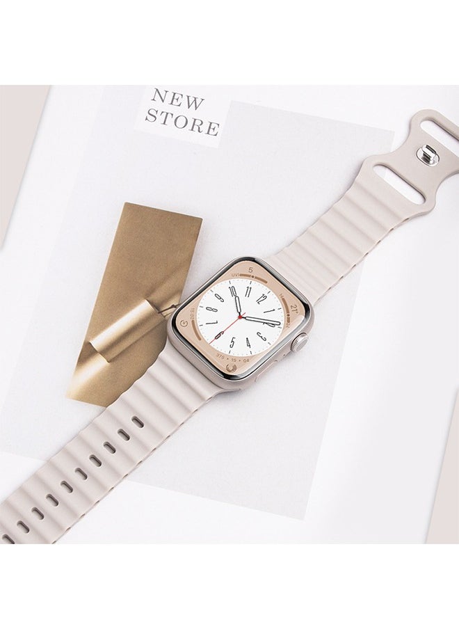 Ocean - 8-Shaped Buckle Silicone Sports Strap, Suitable for Apple Strap 42mm 44mm 45mm 49mm Men and Women, Apple Watch Series 9Ultra/8/7/SE/6/5/4/3/2/1, Starligh - Image 1