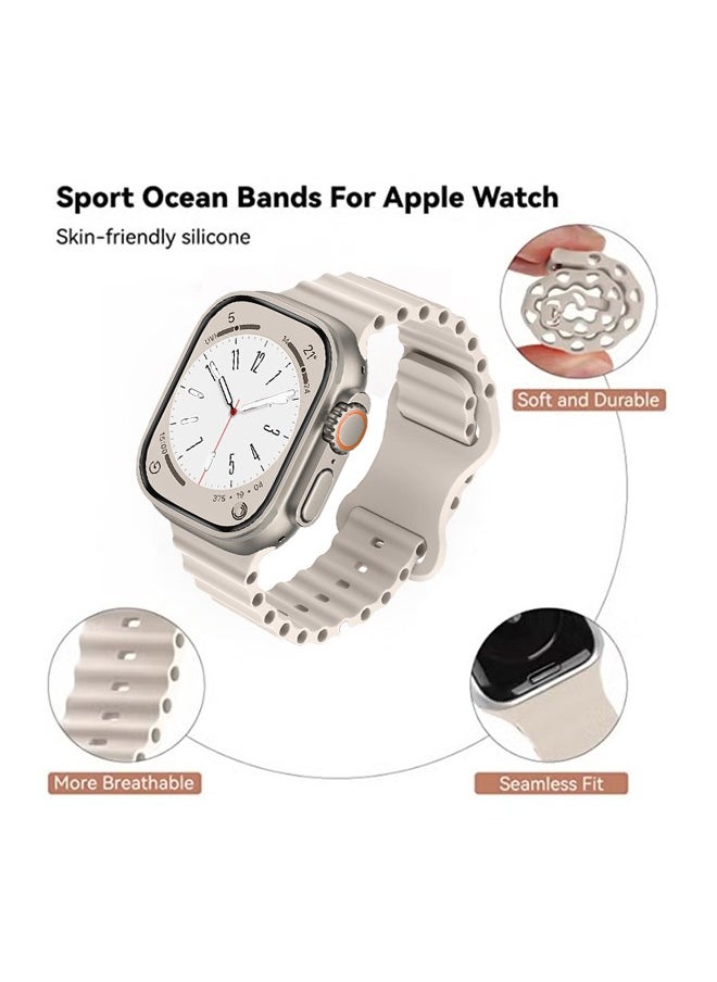 Ocean - 8-Shaped Buckle Silicone Sports Strap, Suitable for Apple Strap 42mm 44mm 45mm 49mm Men and Women, Apple Watch Series 9Ultra/8/7/SE/6/5/4/3/2/1, Starligh - Image 1