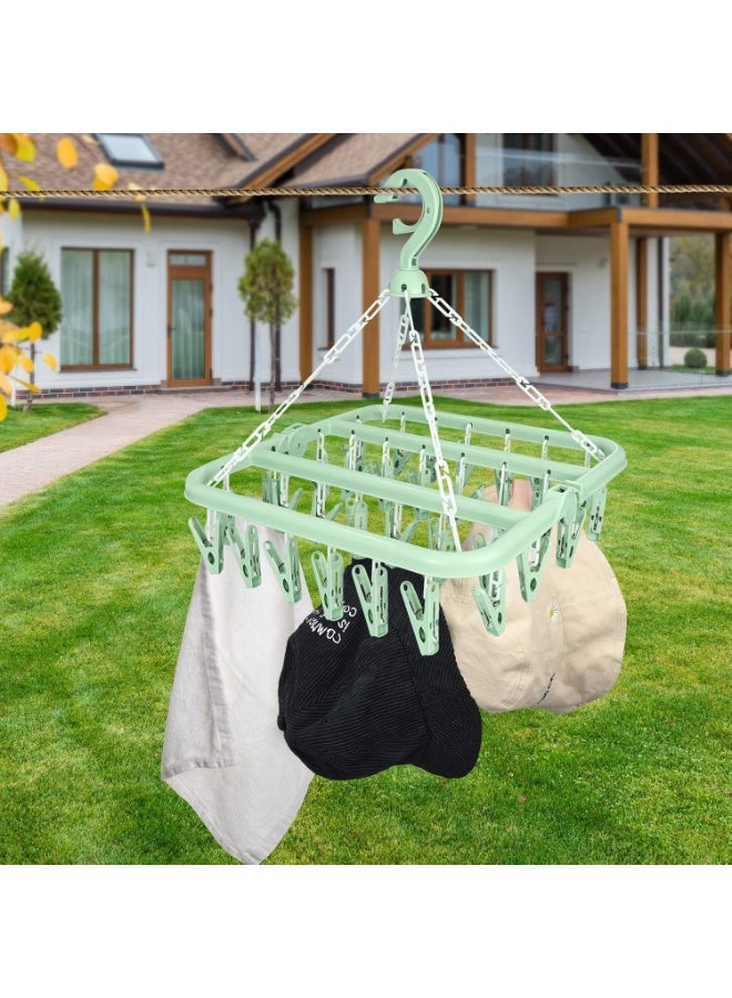 Hedge Foldable Laundry Hanger Drying Racks with 32 Clips For small garments Laundry Clothes Hangers for Drying Socks Towels and Baby Clothes Green - Image 5