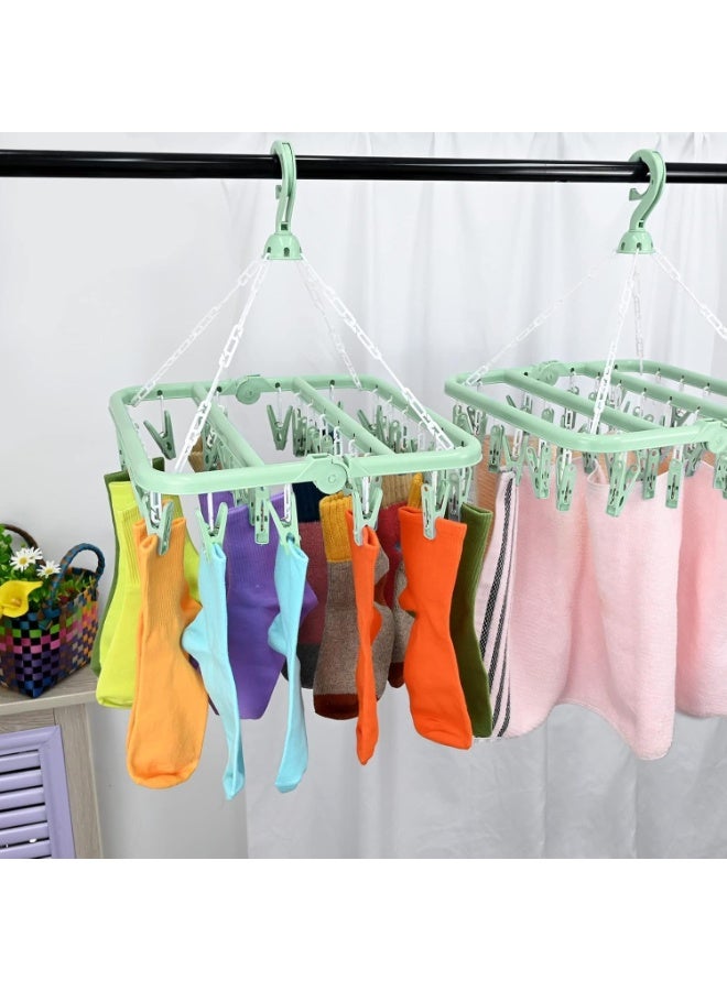 Hedge Foldable Laundry Hanger Drying Racks with 32 Clips For small garments Laundry Clothes Hangers for Drying Socks Towels and Baby Clothes Green - Image 3