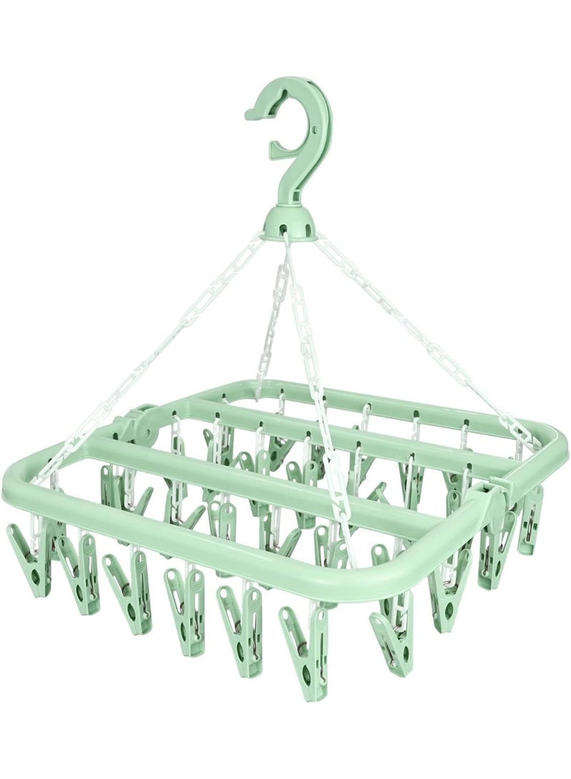 Hedge Foldable Laundry Hanger Drying Racks with 32 Clips For small garments Laundry Clothes Hangers for Drying Socks Towels and Baby Clothes Green - Image 1