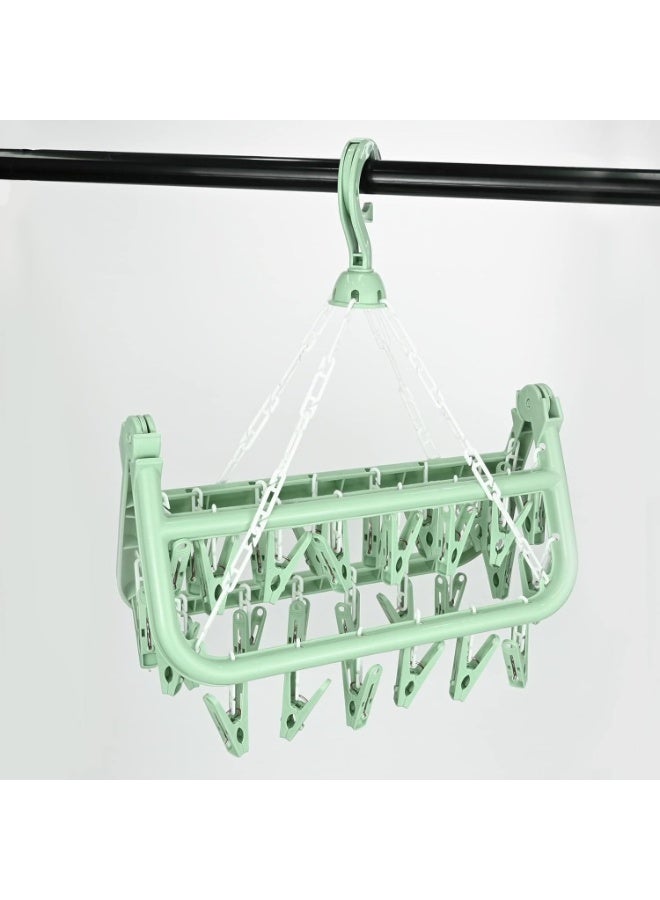 Hedge Foldable Laundry Hanger Drying Racks with 32 Clips For small garments Laundry Clothes Hangers for Drying Socks Towels and Baby Clothes Green - Image 4