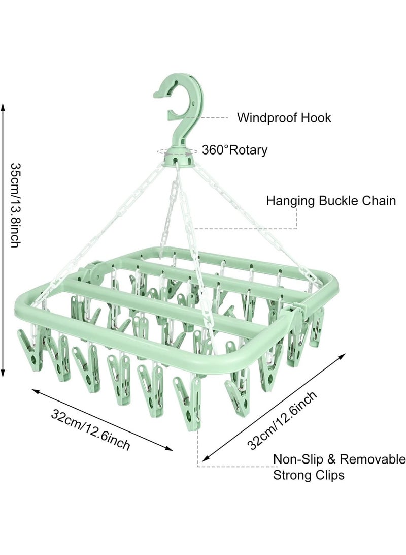 Hedge Foldable Laundry Hanger Drying Racks with 32 Clips For small garments Laundry Clothes Hangers for Drying Socks Towels and Baby Clothes Green - Image 2