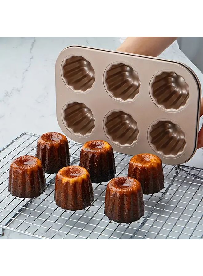 Carbon Steel Fluted Cake Pan 6 Cups French Dessert Mold for Perfectly Baked Cakes Oven Accessory Kitchen Essential Durable Easy to Clean Baking Supplies - Image 1