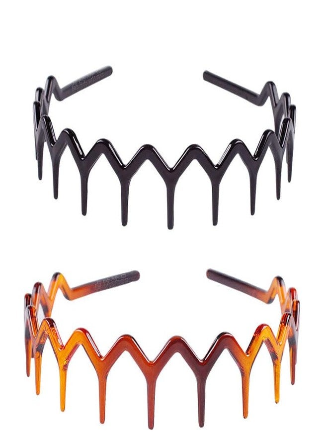 Qintreesify 2Pcs Zigzag Headband Headband with Teeth Tooth for Women Girls Plastic Wavy Hair Comb Zig Zag Black Tooth Comb for Women Men Girl Accessories - Image 1