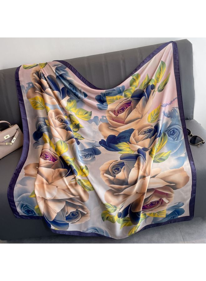 Spring And Autumn New 110 Satin Scarf Li Brocade Forged Large Square Scarf Plaid Horse Turban Light Luxury Style Spot S11001